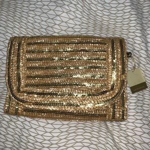 The Limited Gold Clinquant Hand Clutch Purse